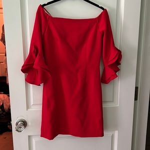 red milly off the shoulder mini dress